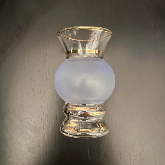 MCM 1953 Bartlett Collins 2 Frosted Blue Glass Vases Gold Bands Hand Crafted USA - Picture 7 of 10